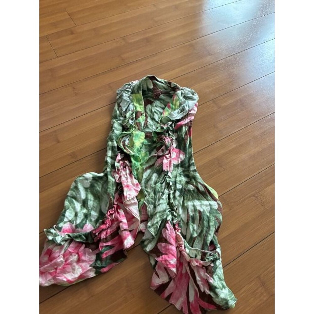 Farm Rio Floral Ruffled Sleeveless Vest Cover-up Small